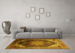 Machine Washable Oriental Yellow Industrial Rug in a Living Room, wshurb2097yw