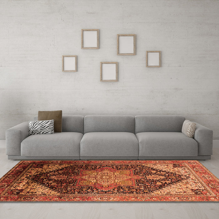 Machine Washable Oriental Orange Industrial Area Rugs in a Living Room, wshurb2097org