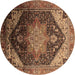 Round Machine Washable Oriental Brown Industrial Rug, wshurb2097brn