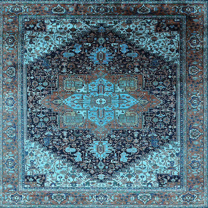 Square Machine Washable Oriental Light Blue Industrial Rug, wshurb2097lblu