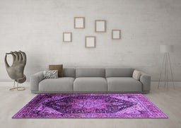 Machine Washable Oriental Purple Industrial Area Rugs in a Living Room, wshurb2097pur