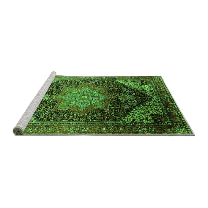 Sideview of Machine Washable Oriental Green Industrial Area Rugs, wshurb2097grn