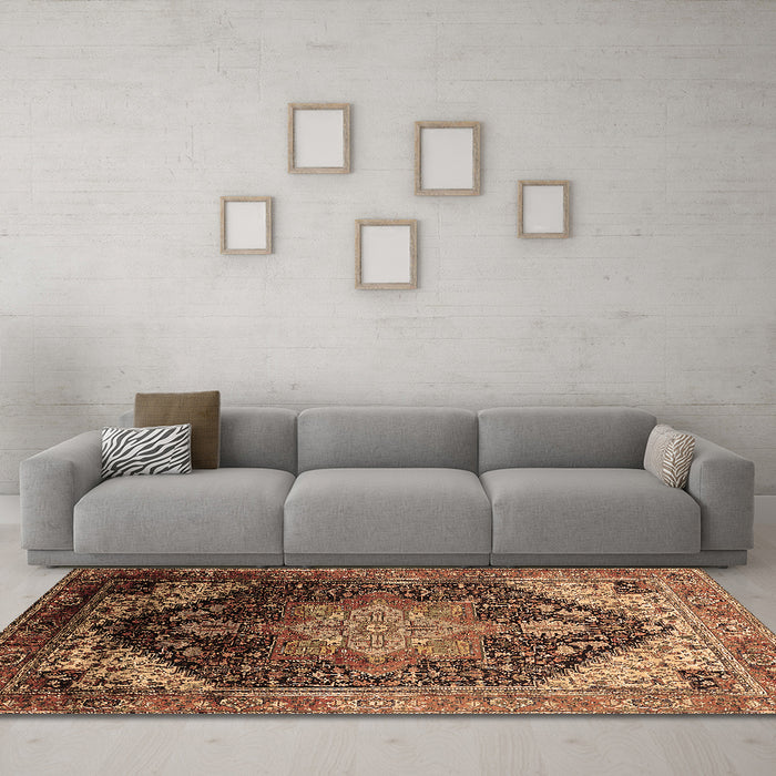 Machine Washable Oriental Brown Industrial Rug in a Living Room,, wshurb2097brn