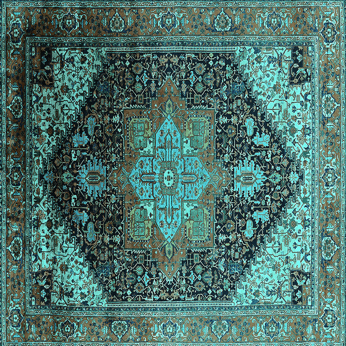 Square Machine Washable Oriental Turquoise Industrial Area Rugs, wshurb2097turq