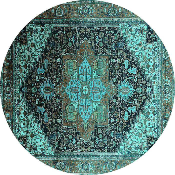 Round Machine Washable Oriental Turquoise Industrial Area Rugs, wshurb2097turq