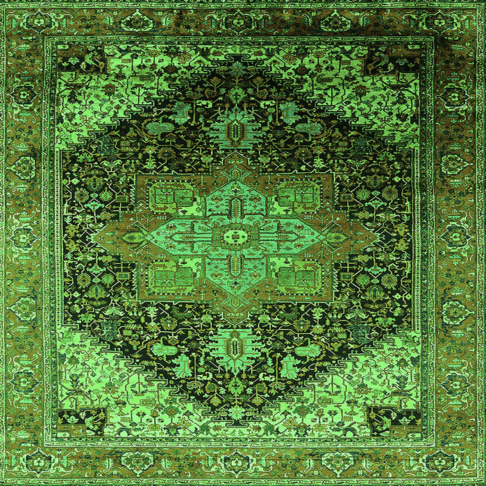 Square Machine Washable Oriental Green Industrial Area Rugs, wshurb2097grn