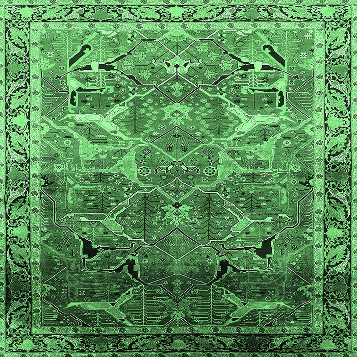 Square Oriental Emerald Green Industrial Rug, urb2098emgrn