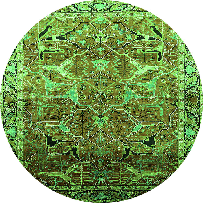 Round Machine Washable Oriental Green Industrial Area Rugs, wshurb2098grn