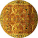 Round Machine Washable Oriental Yellow Industrial Rug, wshurb2098yw