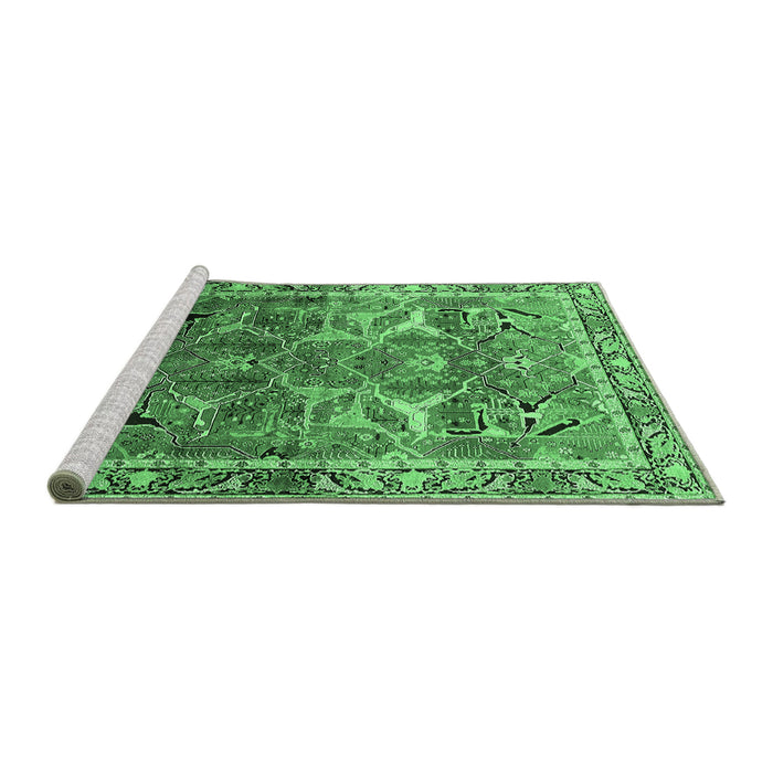 Sideview of Machine Washable Oriental Emerald Green Industrial Area Rugs, wshurb2098emgrn