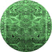 Round Machine Washable Oriental Emerald Green Industrial Area Rugs, wshurb2098emgrn