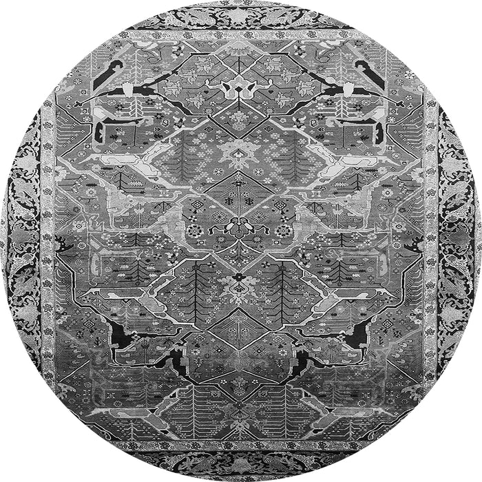 Round Machine Washable Oriental Gray Industrial Rug, wshurb2098gry