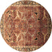 Round Oriental Brown Industrial Rug, urb2098brn