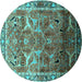 Round Oriental Turquoise Industrial Rug, urb2098turq