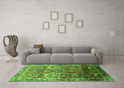 Machine Washable Oriental Green Industrial Area Rugs in a Living Room,, wshurb2098grn
