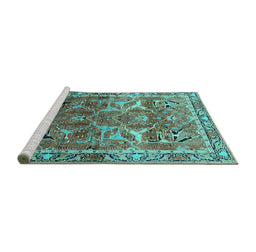 Sideview of Machine Washable Oriental Turquoise Industrial Area Rugs, wshurb2098turq