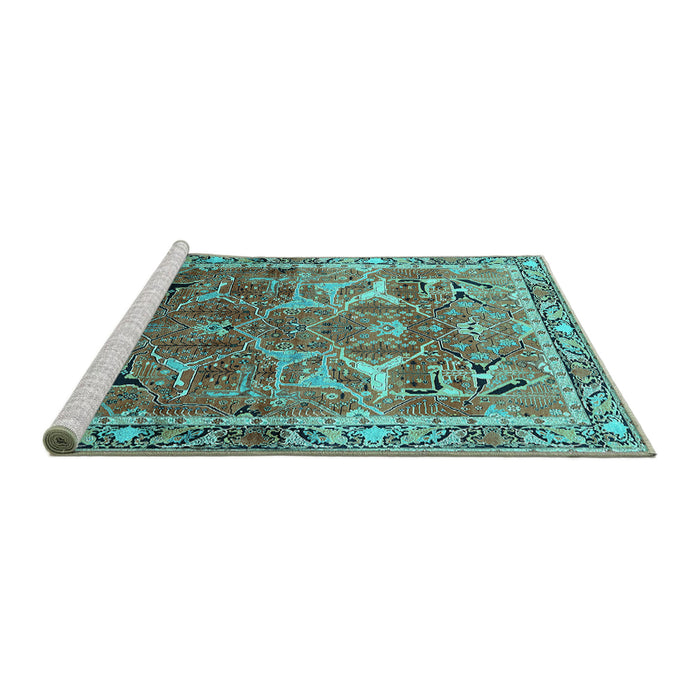 Sideview of Machine Washable Oriental Turquoise Industrial Area Rugs, wshurb2098turq