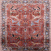 Square Mid-Century Modern Khaki Rose Pink Oriental Rug, urb2098