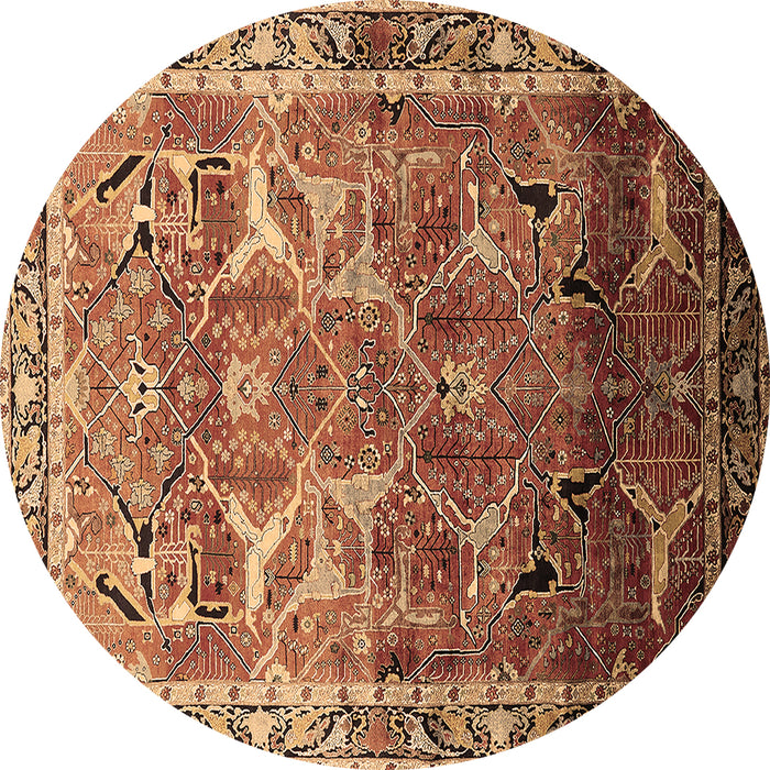 Round Machine Washable Oriental Brown Industrial Rug, wshurb2098brn