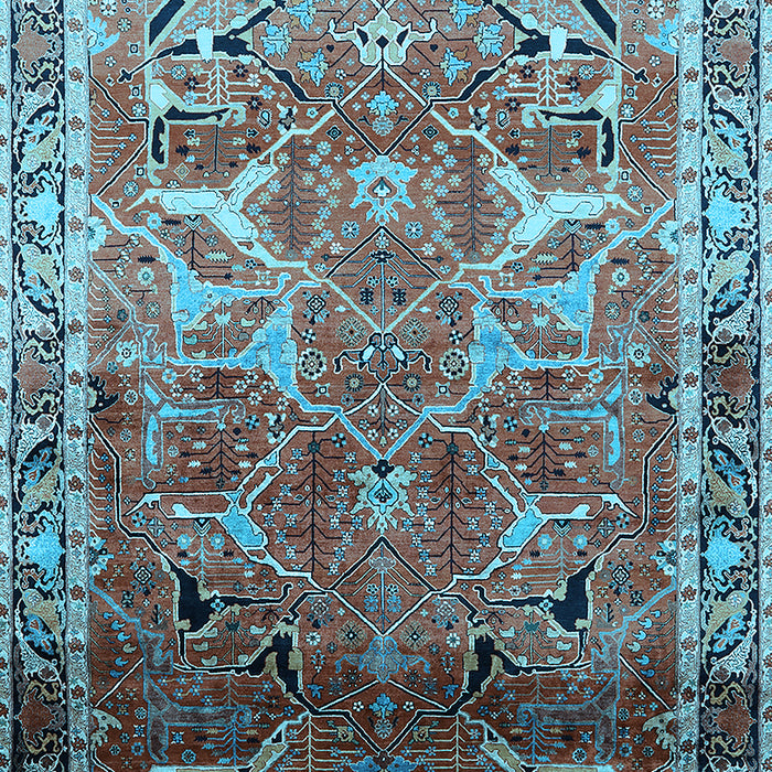 Machine Washable Oriental Light Blue Industrial Rug, wshurb2098lblu