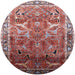 Round Machine Washable Industrial Modern Khaki Rose Pink Rug, wshurb2098