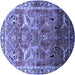 Round Machine Washable Oriental Blue Industrial Rug, wshurb2098blu