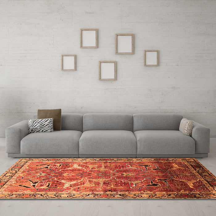 Machine Washable Oriental Orange Industrial Area Rugs in a Living Room, wshurb2098org