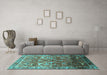 Machine Washable Oriental Turquoise Industrial Area Rugs in a Living Room,, wshurb2098turq