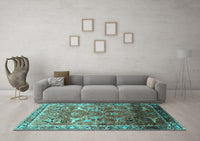 Machine Washable Oriental Turquoise Industrial Rug, wshurb2098turq