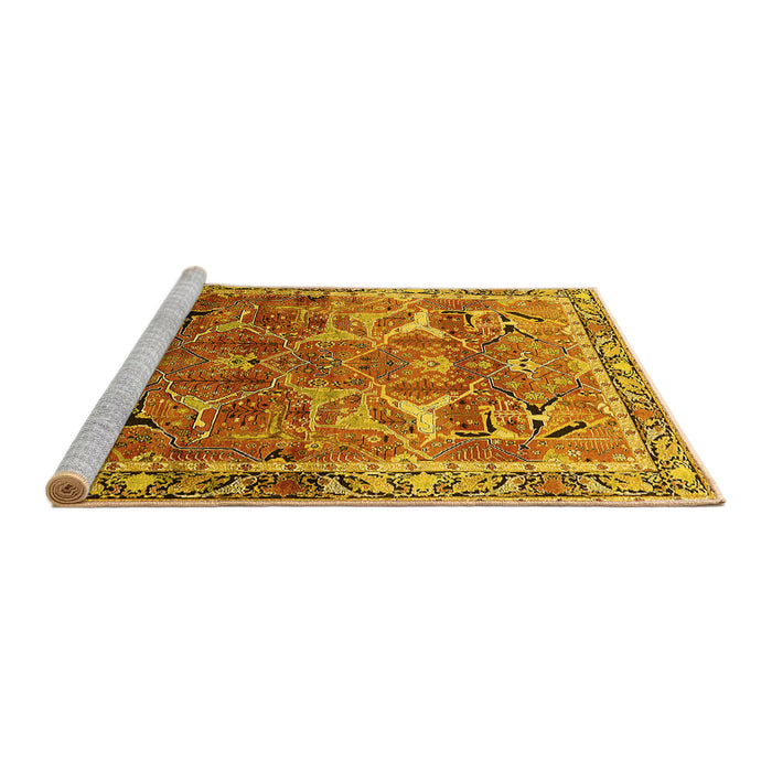 Sideview of Machine Washable Oriental Yellow Industrial Rug, wshurb2098yw