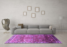 Machine Washable Oriental Purple Industrial Area Rugs in a Living Room, wshurb2098pur