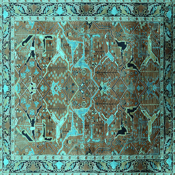 Square Machine Washable Oriental Turquoise Industrial Area Rugs, wshurb2098turq