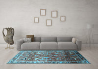 Machine Washable Oriental Light Blue Industrial Rug, wshurb2098lblu