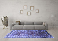 Machine Washable Oriental Blue Industrial Rug, wshurb2098blu