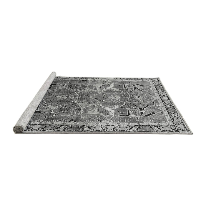 Sideview of Machine Washable Oriental Gray Industrial Rug, wshurb2098gry