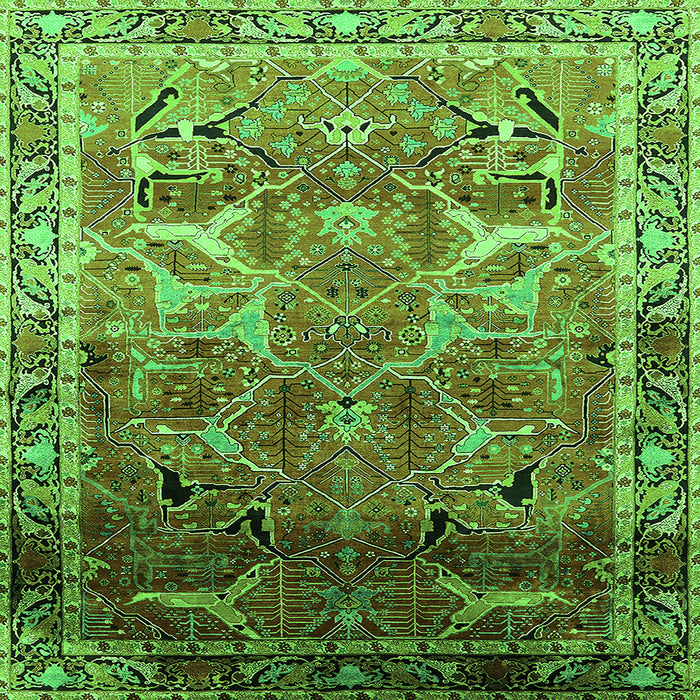 Square Machine Washable Oriental Green Industrial Area Rugs, wshurb2098grn