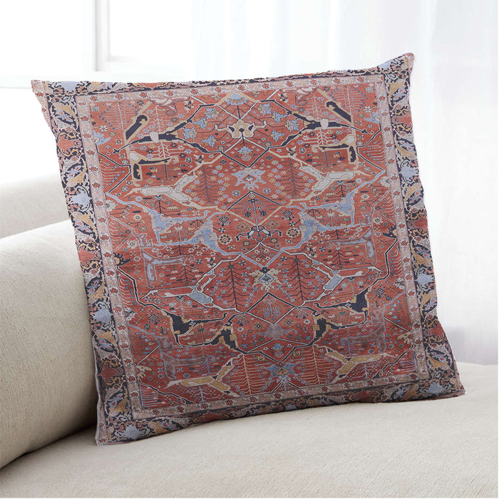 Lifestyle Image of Mid-Century Modern Urban Square Khaki Rose Pink Throw Pillow, 18 inch by 18 inch, pwurb2098