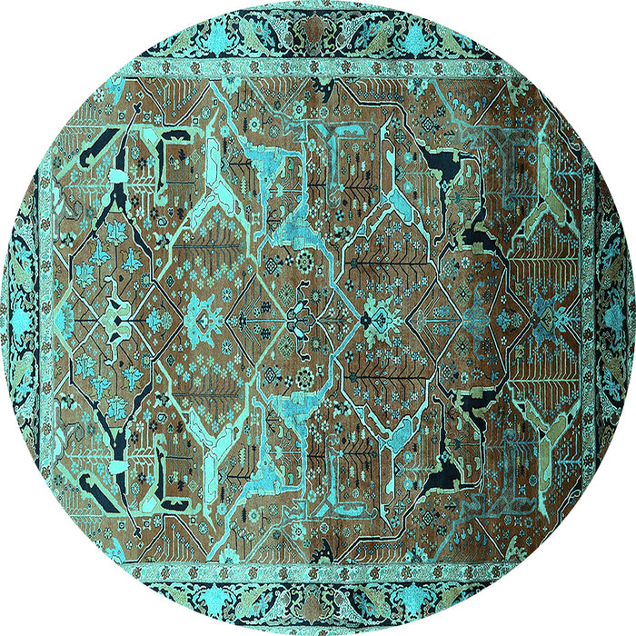 Round Machine Washable Oriental Turquoise Industrial Area Rugs, wshurb2098turq