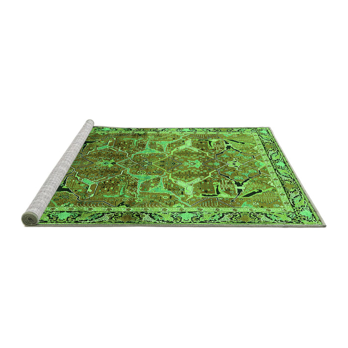 Sideview of Machine Washable Oriental Green Industrial Area Rugs, wshurb2098grn
