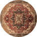 Round Oriental Brown Industrial Rug, urb2099brn