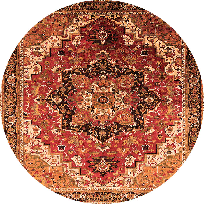 Round Machine Washable Oriental Orange Industrial Area Rugs, wshurb2099org
