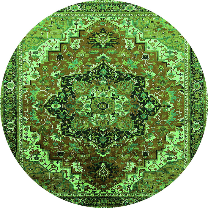 Round Machine Washable Oriental Green Industrial Area Rugs, wshurb2099grn