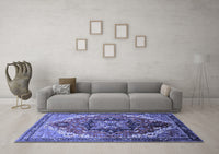 Machine Washable Oriental Blue Industrial Rug, wshurb2099blu