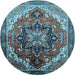 Round Machine Washable Oriental Light Blue Industrial Rug, wshurb2099lblu