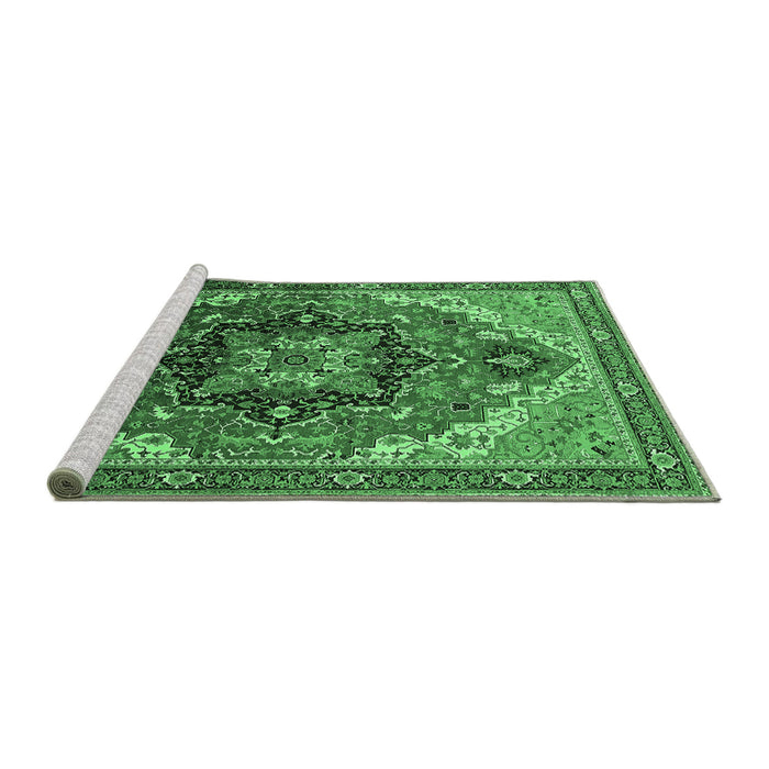 Sideview of Machine Washable Oriental Emerald Green Industrial Area Rugs, wshurb2099emgrn