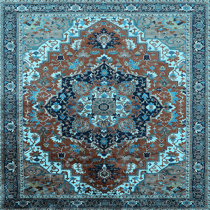 Square Machine Washable Oriental Light Blue Industrial Rug, wshurb2099lblu