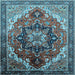 Square Machine Washable Oriental Light Blue Industrial Rug, wshurb2099lblu