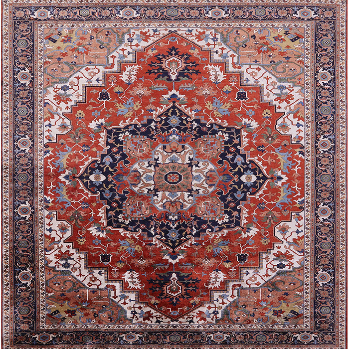 Square Mid-Century Modern Khaki Rose Pink Oriental Rug, urb2099