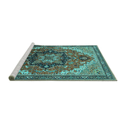 Sideview of Machine Washable Oriental Turquoise Industrial Area Rugs, wshurb2099turq