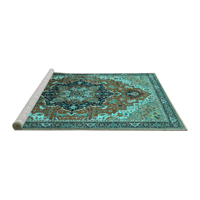 Sideview of Machine Washable Oriental Turquoise Industrial Area Rugs, wshurb2099turq